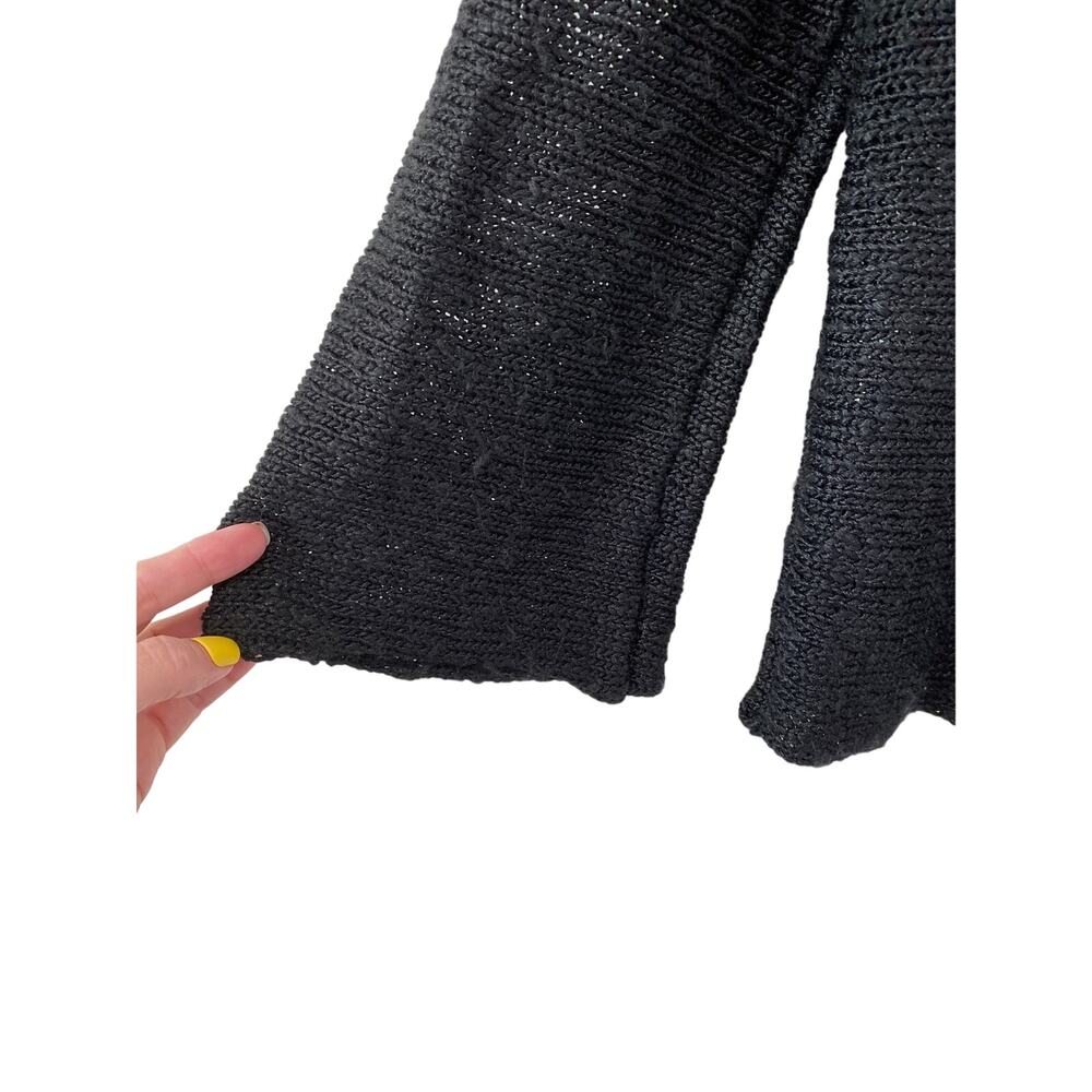 Chicos Open Knit Black Linen Cardigan Sweater Sz M 1 Boho Folk Flirty Cozy Chic - Picture 3 of 8
